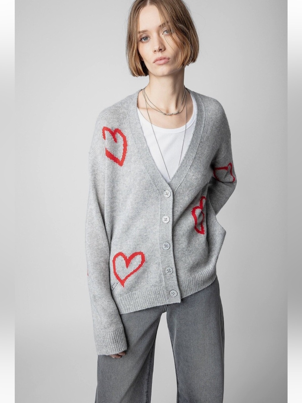 Zadig & Voltaire Mirka Hearts Cadigan Sweater Jumper Jacket Cashmere Size M